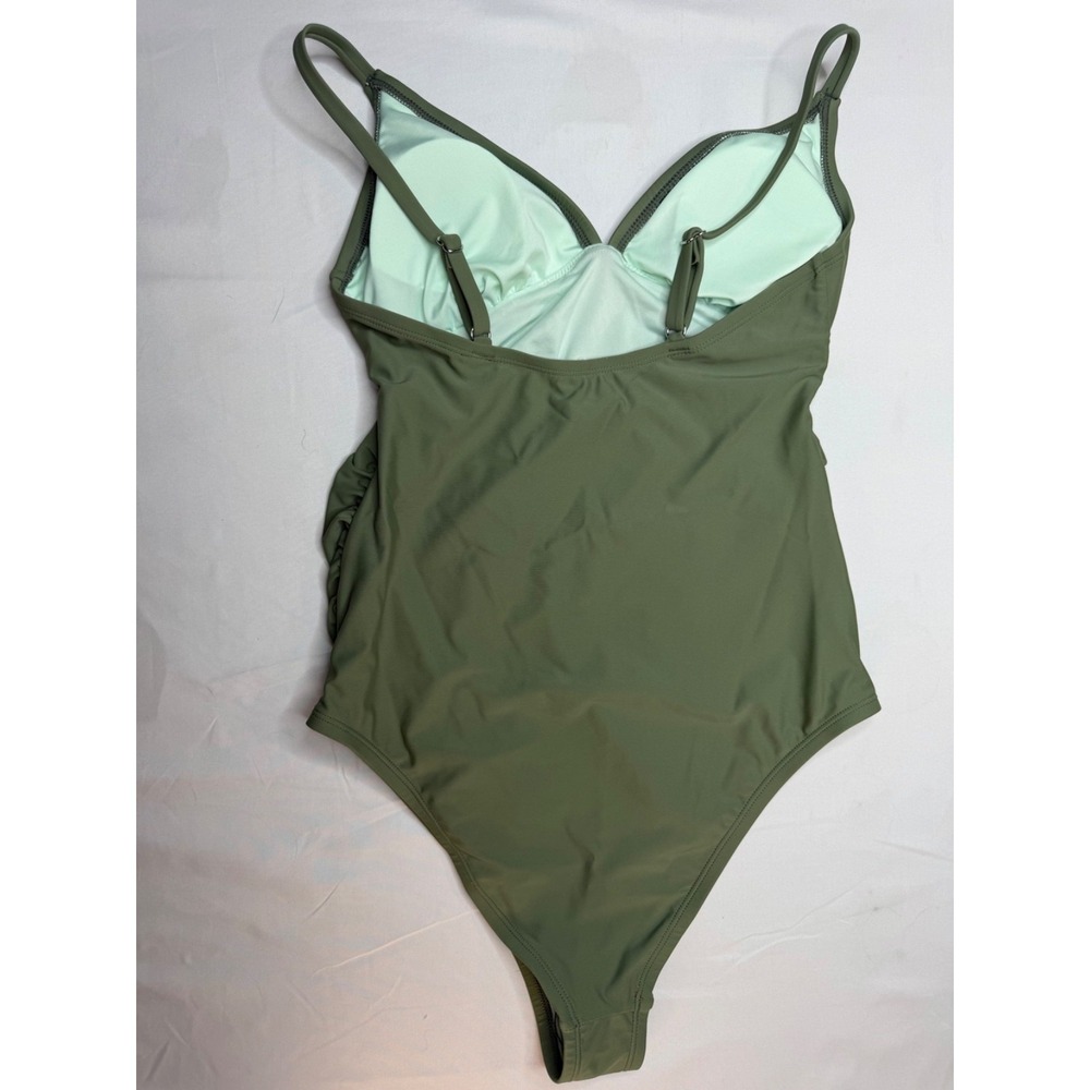 Cupshe One Piece Swimsuit Size S Green Ruched Plunge V Neck Adjustable Straps - Picture 2 of 7